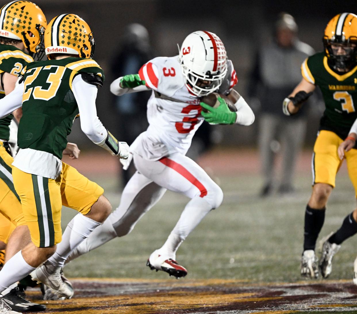 Chevy Shakespeare of Barnstable breaks away from King Philip Regional defense.