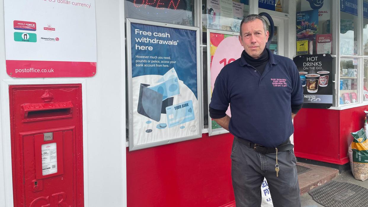 David Ward in front of his Post Office in East Barkwith