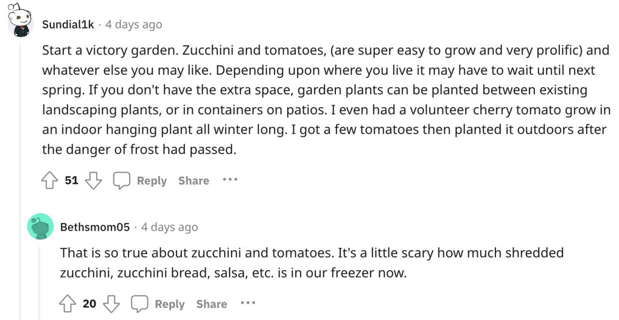 Reddit screenshot about value of starting a victory garden.