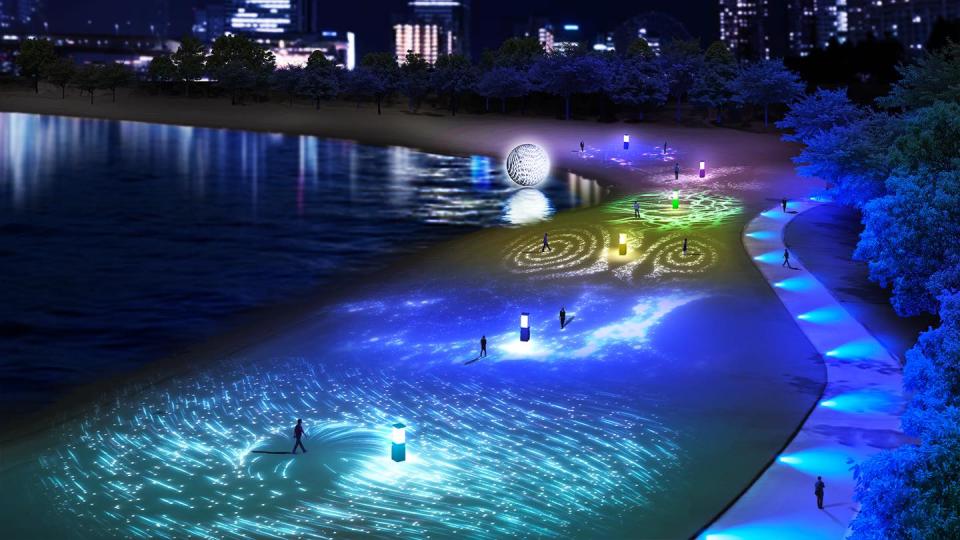 日本旅遊｜東京台場最大型海灘燈光投影展！免費入場必影4大打卡位：逾3萬呎幻影海灘＋巨型水上漂浮月亮