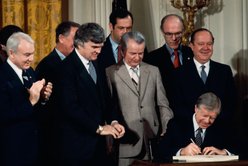 President Carter signs a bill. (Photo by © Wally McNamee/CORBIS/Corbis via Getty Images)