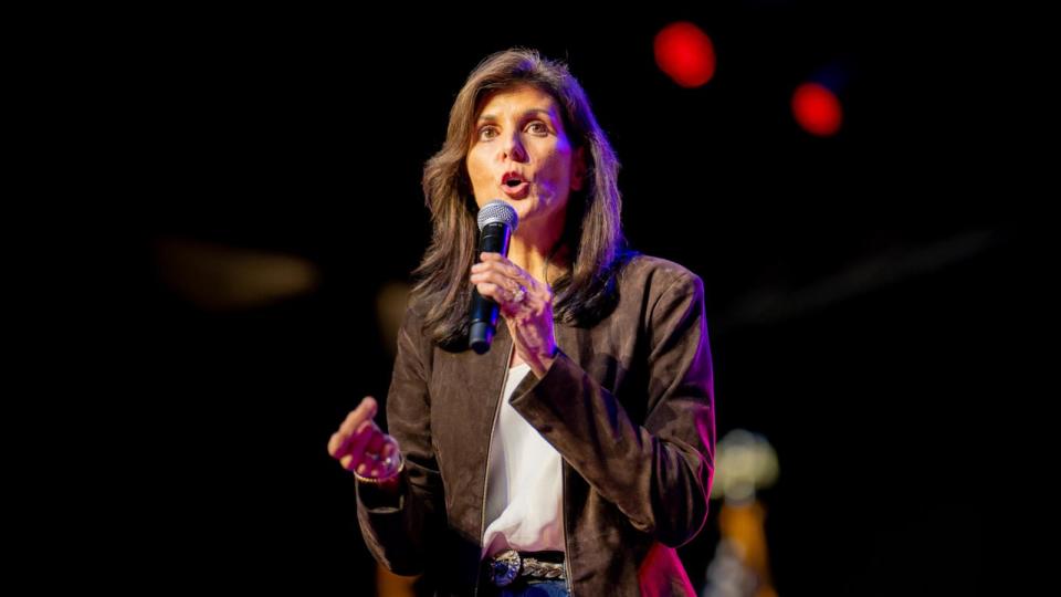 PHOTO: Nikki Haley speaks during a campaign rally in Dallas, TX, Feb. 15, 2024. (Brandon Bell/Getty Images)