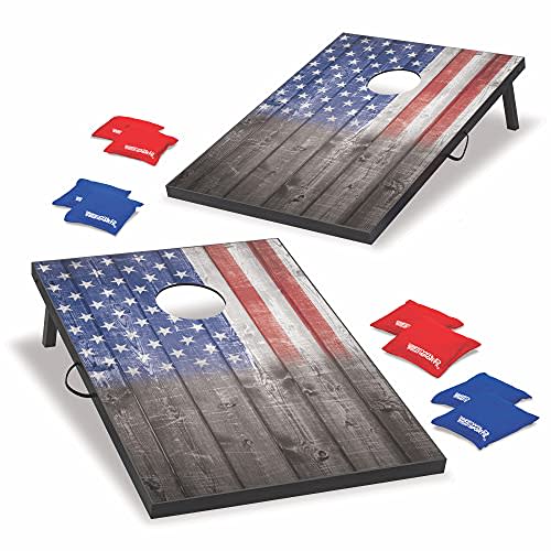 Wild Sports 2’x3’ Cornhole Outdoor Game Set, USA Flag MDF Wood with all-weather bean bags included – perfect for Backyard, Beach, Park, and Tailgates