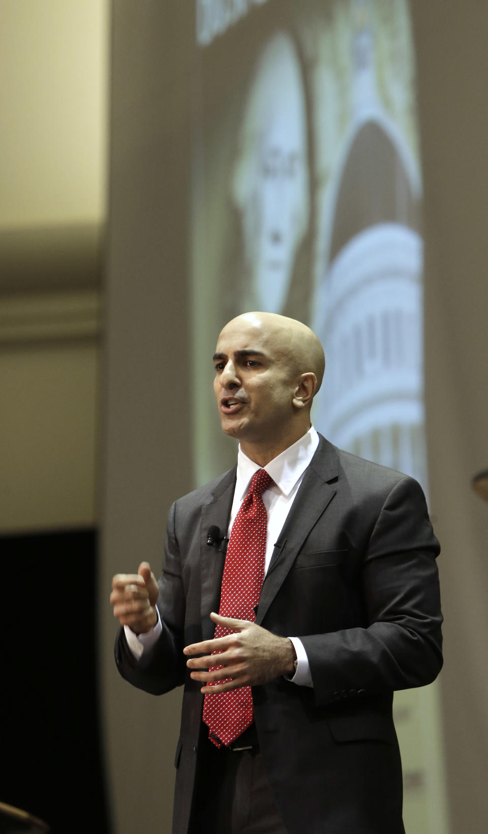 In this Jan. 21, 2014 photo, Neel Kashkari, a former U.S. Treasury official, announces that he will run for governor of California, during an appearance at the Sacramento Business Review at California State University, Sacramento in Sacramento, Calif., When Kashkari, 40, a Republican, announced that he is running for governor, he became the latest Californian of second-generation Indian descent to emerge in politics, despite their relatively small population.(AP Photo/Rich Pedroncelli)