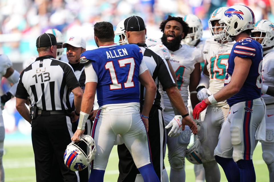 Josh Allen lost his cool with Miami's Christian Wilkins during the Bills 21-19 loss.