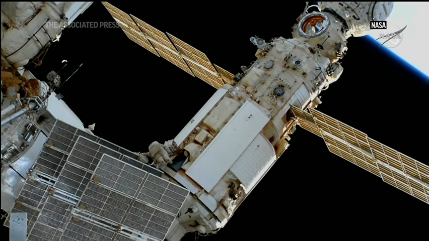 Russians take a spacewalk to work on the Nauka laboratory module of the International Space Station. (April 28)