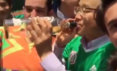 Hundreds of Mexican football fans rejoiced outside the South Korean embassy in Mexico City: James Wagner / Twitter