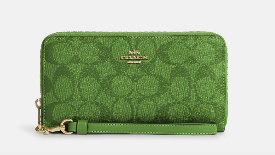 Long Zip Around Wallet In Signature Canvas in IM/Neon Green (Photo via Coach Outlet)