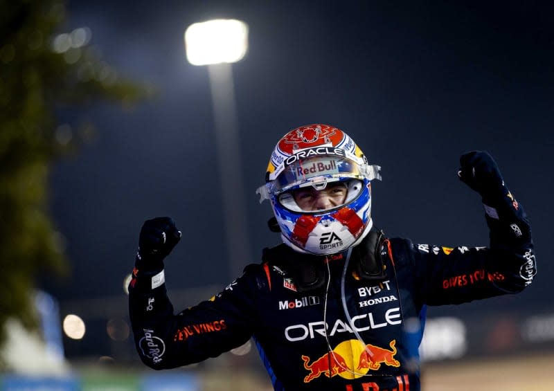 Dutch Formula 1 driver Max Verstappen of the Oracle Red Bull team celebrates winning the Bahrain Grand Prix at the Bahrain International Circuit. Remko De Waal/ANP/dpa