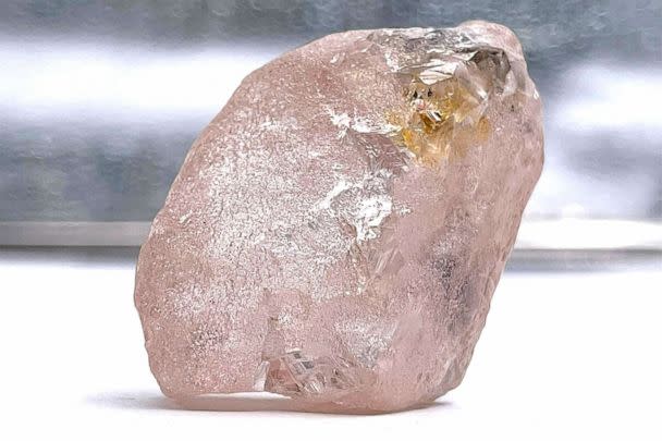 PHOTO: This undated handout picture released by Lucapa Diamond Company Limited on July 27, 2022 shows a 170 carat pink diamond -- dubbed The Lulo Rose -- that was discovered at the Lulo mine in Angola's diamond-rich northeast region. (Lucapa Diamond Company Limited/AFP via Getty Images)