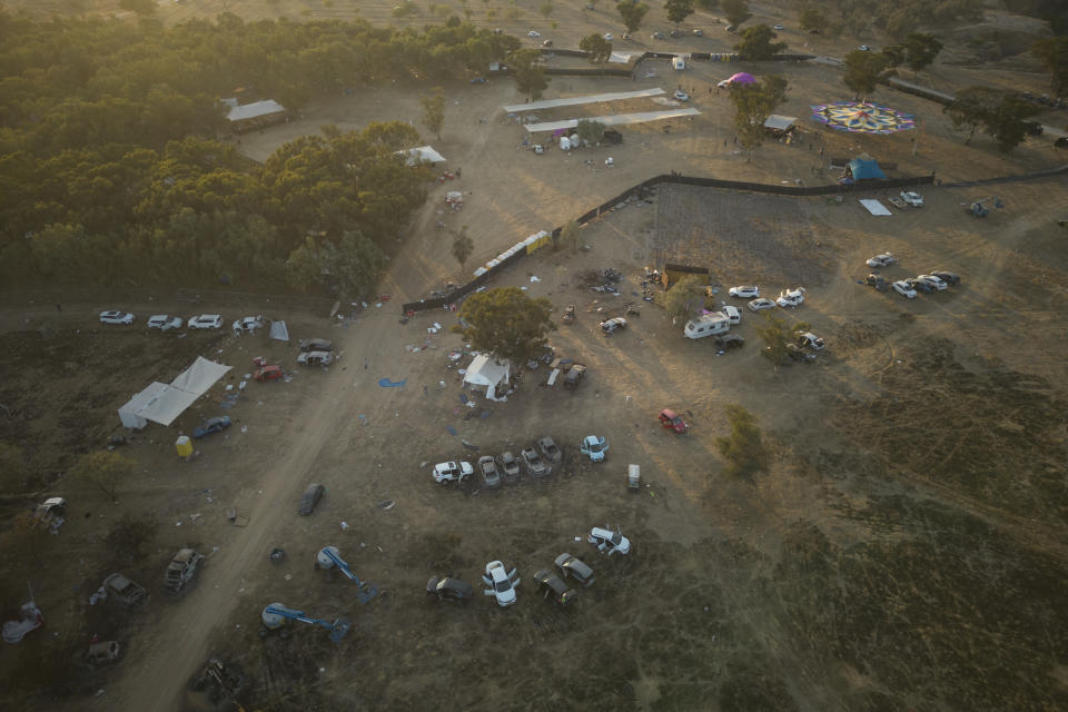 The site of a music festival near the border with the Gaza Strip is seen on Thursday, Oct.12, 2023. At least 260 Israeli festivalgoers were killed during the attack last Saturday. (AP Photo/Erik Marmor)