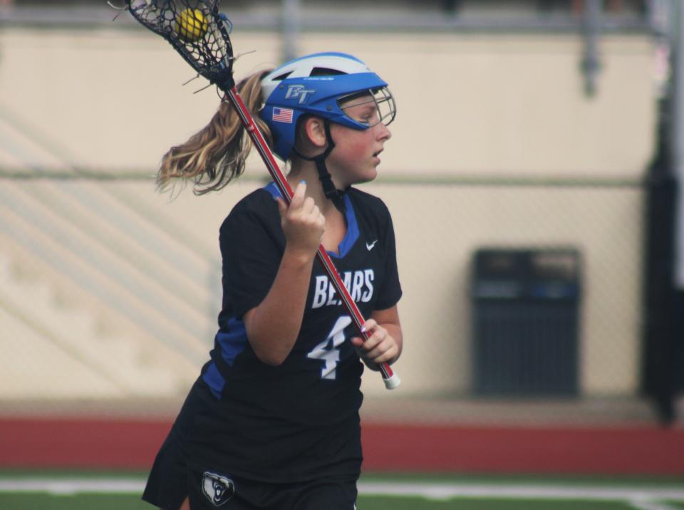 Bartram Trail midfielder Alex Adams (4) advances the ball against Ponte Vedra during the Rivalry on the River.