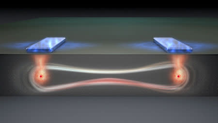 An illustration shows a pair of flip flop qubits, a major advance in quantum computing design, developed by engineers Andrea Morello (L) and Guilherme Tosi from the University of New South Wales in Sydney, Australia. University of New South Wales/Handout via REUTERS.