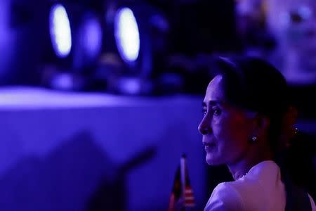 Myanmar State Counsellor Aung San Suu Kyi looks on during the opening ceremony of the 30th ASEAN Summit in Manila, Philippines April 29, 2017. REUTERS/Mark Crisanto/Pool
