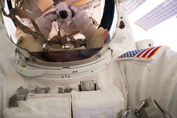 A spacewalk selfie of Shane Kimbrough snapped on March 24.