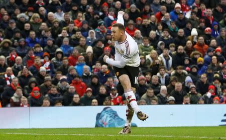 Football Soccer - Liverpool v Manchester United - Barclays Premier League - Anfield - 17/1/16 Manchester United's Wayne Rooney scores their first goal Action Images via Reuters / Carl Recine Livepic