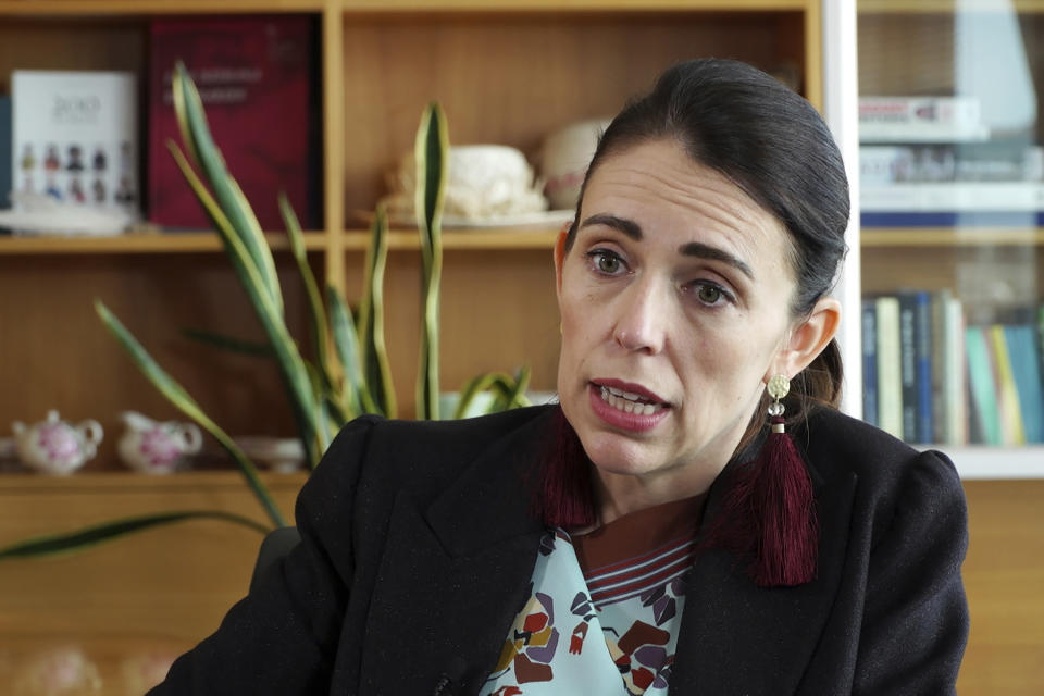 In this image made from video, New Zealand's Prime Minister Jacinda Ardern speaks during an interview in Wellington, New Zealand, Thursday, Dec. 5, 2019. Ardern said she’ll do all she can to stop a man accused of killing 51 Muslim worshippers from spreading his message of hate at his trial. She also hopes artificial intelligence will one day stop such attacks from being broadcast online. (AP Photo/Sam James)