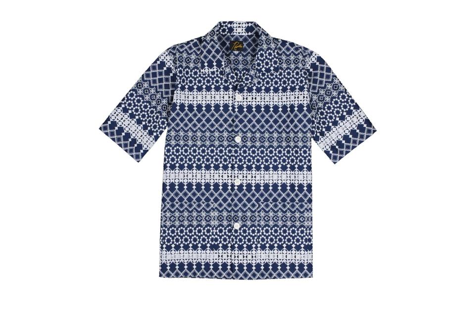 Needles cotton embroidered cabana shirt in navy