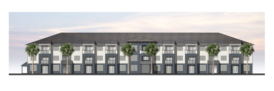 Renderings of the building design for the incoming apartment community at 6225 Mobile Hwy.