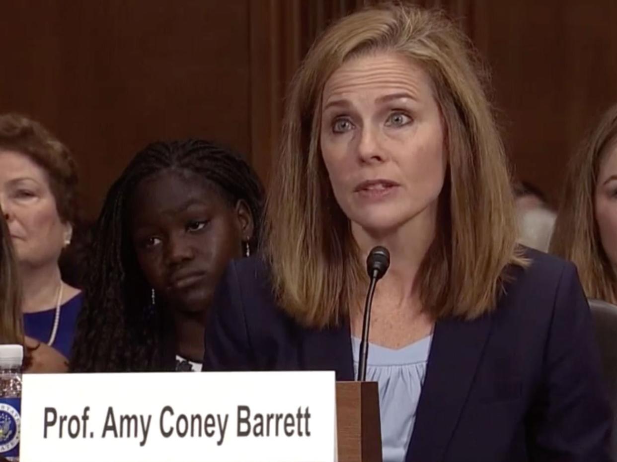 US Circuit Court Judge Amy Coney Barrett at her confirmation hearing before the Senate Judiciary Committee in 2017. (Screen grab via C-SPAN)