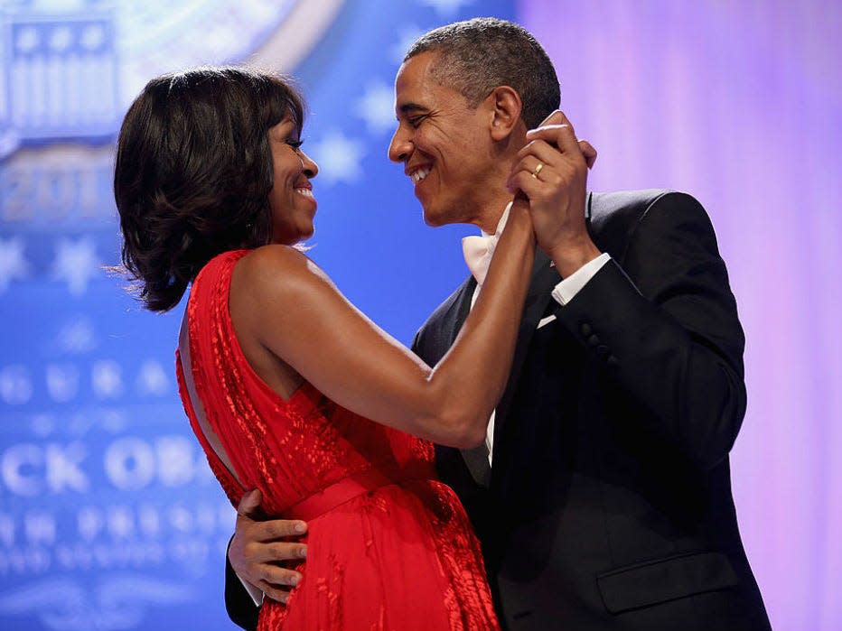 Michelle Obama and Barack Obama.