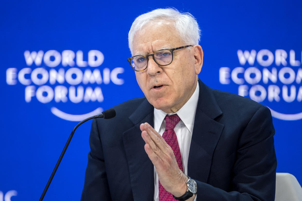 Co-chairman of the private equity firm of The Carlyle Group David Rubenstein attends a session on the closing day of the World Economic Forum (WEF) annual meeting in Davos, on January 19, 2024. (Photo by Fabrice COFFRINI / AFP) (Photo by FABRICE COFFRINI/AFP via Getty Images)