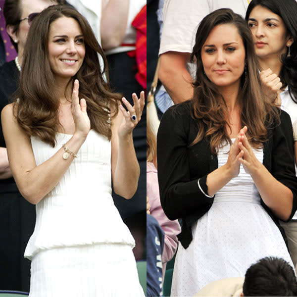 Kate Middleton at Wimbledon 2011 (left) and 2008 (right) © Rex