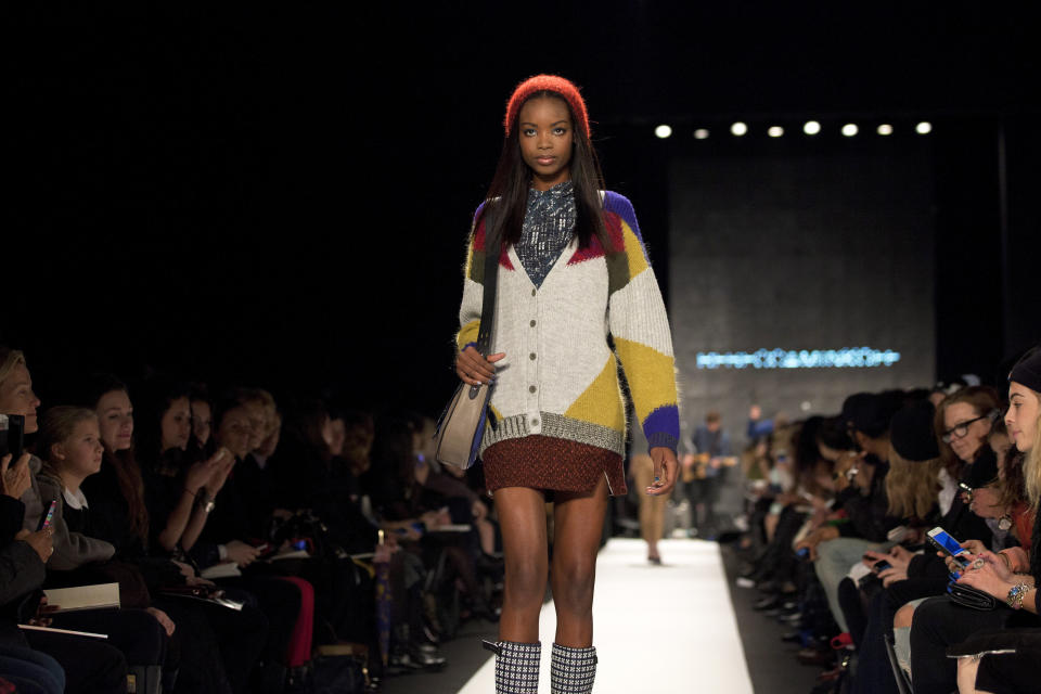 A model walks the runway during the Rebecca Minkoff Fall 2013 fashion show during Fashion Week, Friday, Feb. 8, 2013, in New York. (AP Photo/Karly Domb Sadof)