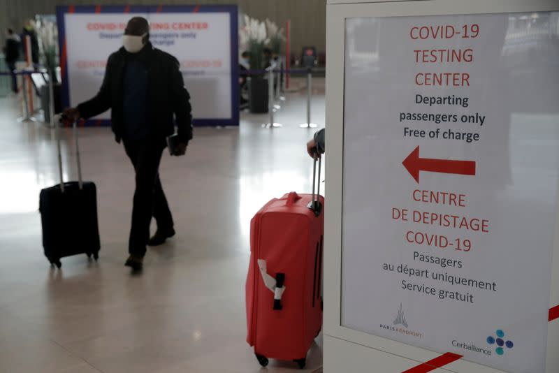 Police measures and sanitary checks at Roissy airport after French borders closed to non-essential travel