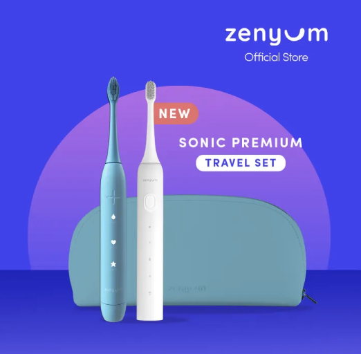 Zenyum Sonic Premium Travel Set in white and blue