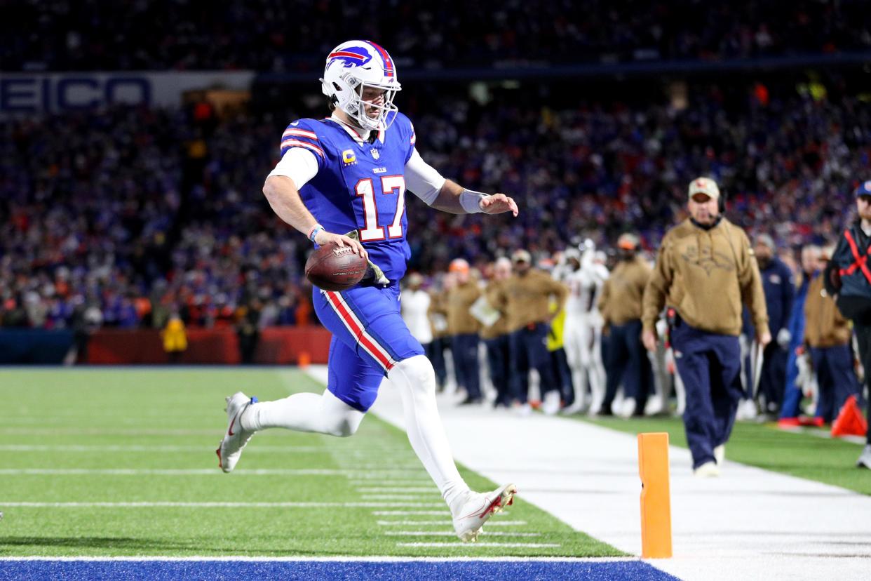 Josh Allen rushes for a touchdown against the Denver Broncos.