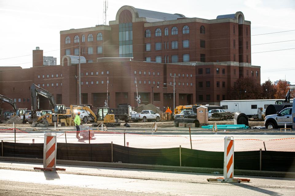 Construction work continues on the Springfield Sangamon County Transportation Center next door to the Sangamon County Complex in Springfield, Ill., Thursday, December 2, 2021. [Justin L. Fowler/The State Journal-Register] 