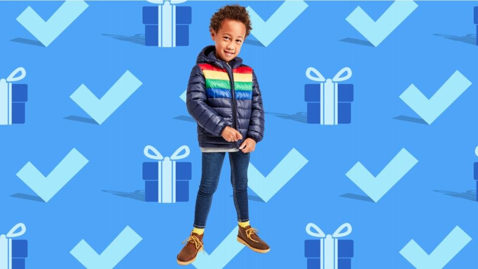 Black Friday 2020: Puffer jacket in rainbow stripe from Primary.