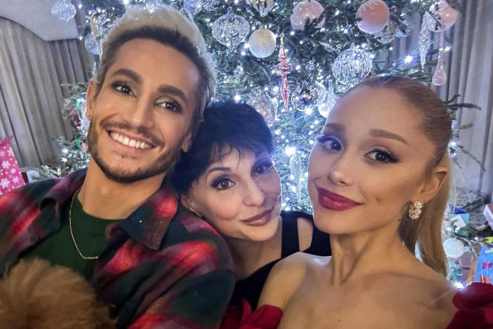 <p>Frankie Grande/ Instagram</p> Frankie Grande, Joan Grande and Ariana Grande over the 2023 holidays
