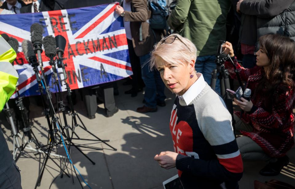 Katie Hopkins arguing with the media. (REX)