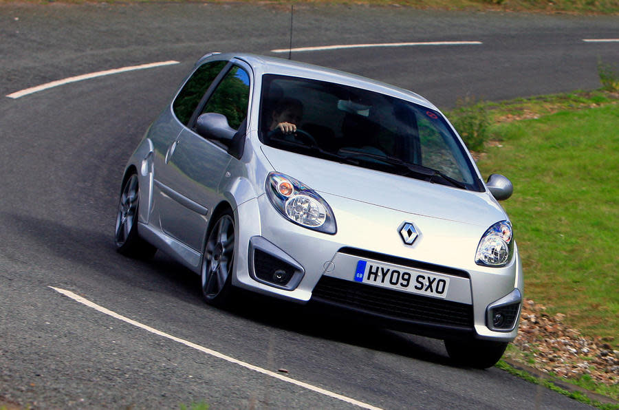 <p>Renault has given us bags of performance cars over the years, with a track record of building fast and fun hatchbacks. When the Renault Twingo RS was released in 2008 it took our mind off the bloated fast hatches of the era and gave us that old-school hot hatch feeling back. A small kerb weight of <strong>1120kg</strong> meant that the Twingo RS could dart and flick with absolute precision. And, with its Renaultsport styling, it looked like a little brawler, too. If you opted for the Cup option, you’d get 10 percent stiffer damping and 4mm chopped from its original ride height, although these versions are harder to come by nowadays. Straight line performance from the 131bhp engine wasn’t the Twingo’s strong point; 0-60mph arrived in 8.7sec with a bit of scrabbling. It’s frugal and if driven ploddingly, you should see a return of 40mpg. If you’re after that classic feel with a modern twist, then the Twingo RS could just be the one for you. We spotted a tidy car with one previous owner for £5995. </p>
