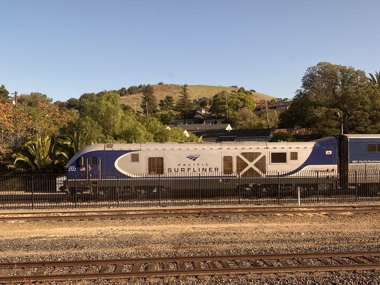 Amtrak on the rails.