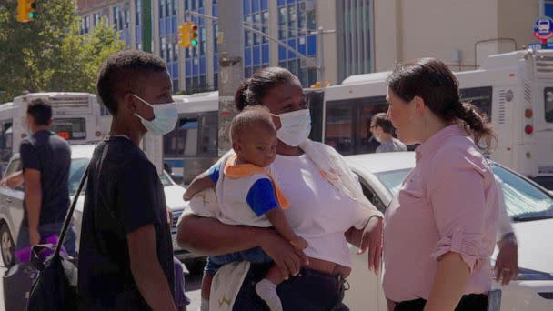 PHOTO: A Colombian mother who arrived on one of the buses from Texas is now in the South Bronx with her children who she hopes to provide a better future for here in New York City. (ABC News)