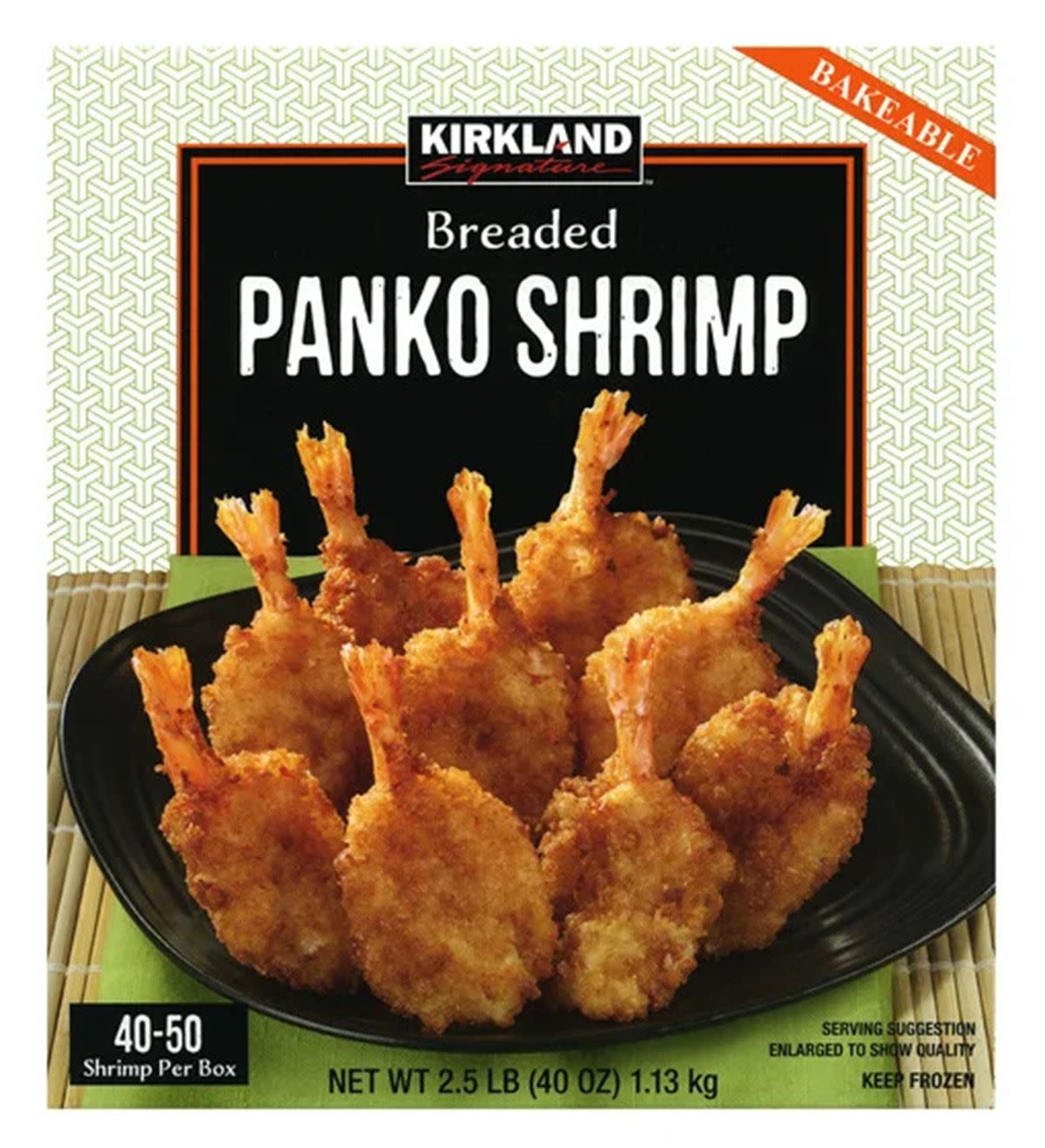 A package of Costco's panko shrimp against a white background