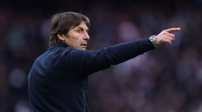   Antonio Conte gestures during Tottenham's win over Nottingham Forest in March 2023. 