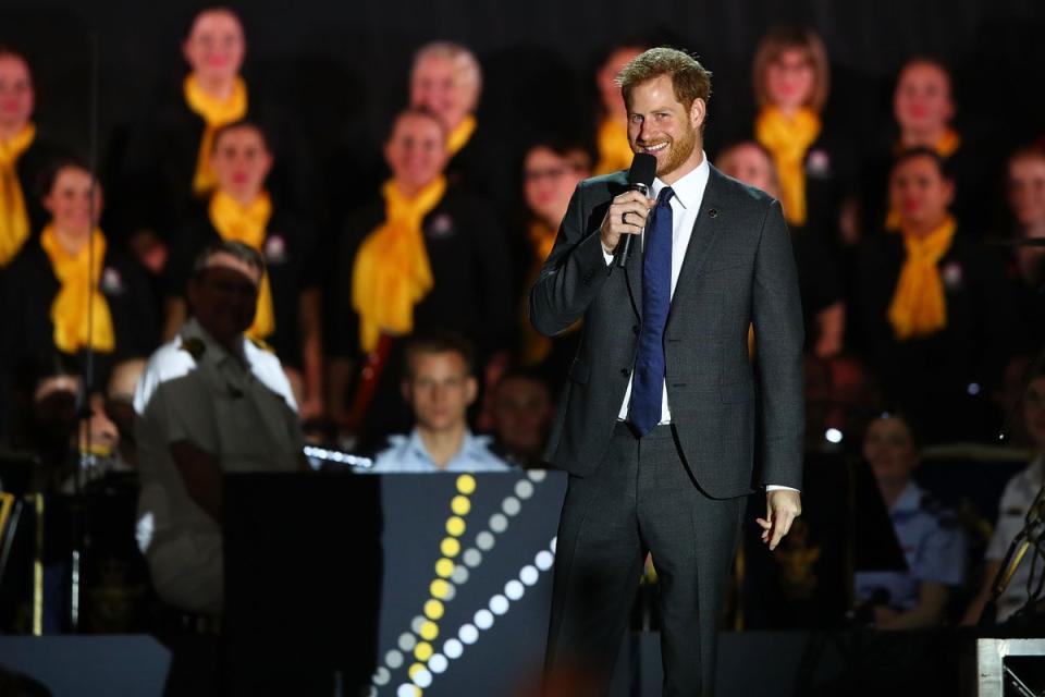 Prince Harry speaks during the opening ceremony of the 2018 Invictus Games in Sydney, Australia (Getty)