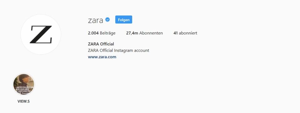 <p>Zara gehört ebenfalls zu den klassischen Marken aus der Offline-Welt, die sich in der Topliste platzieren können. Auf die Followerzahl von H&M kann die Marke sogar noch ein kleines bisschen drauflegen – hier sind es 27,4 Millionen. Dennoch war die Reichweite von Zara weitaus höher, auf den Postings herrschte mehr Nutzerverkehr. 20 Millionen Dollar mehr als H&M hätte man zahlen müssen, um den gleichen Effekt auf anderen Kanälen zu erzielen. (Foto: Instagram, @zara) </p>