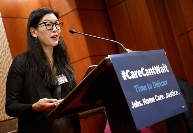 Ai-jen Poo, president of the National Domestic Workers Alliance, speaks at a 