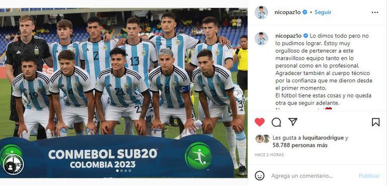 Publicación de Nicolás Paz en Instagram