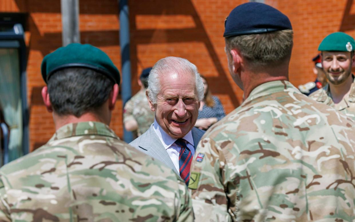 The King told soldiers: 'I do apologise by taking you by surprise,' in what was his first military appointment since returning to public engagements