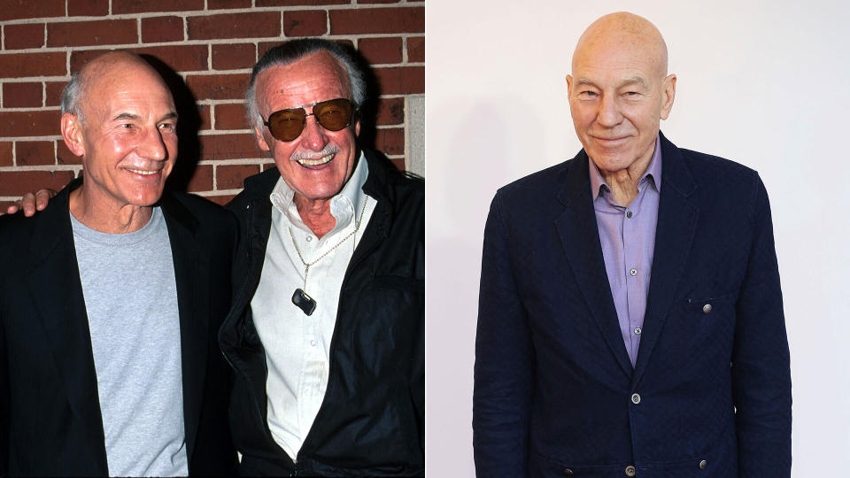 Patrick Stewart (Charles Xavier) & Stan Lee at the<i>X-Men</i> premiere at Ellis Island (L), and (R) Sir Patrick Stewart at the gala screening of <i>The Kid Who Would Be King</i>.