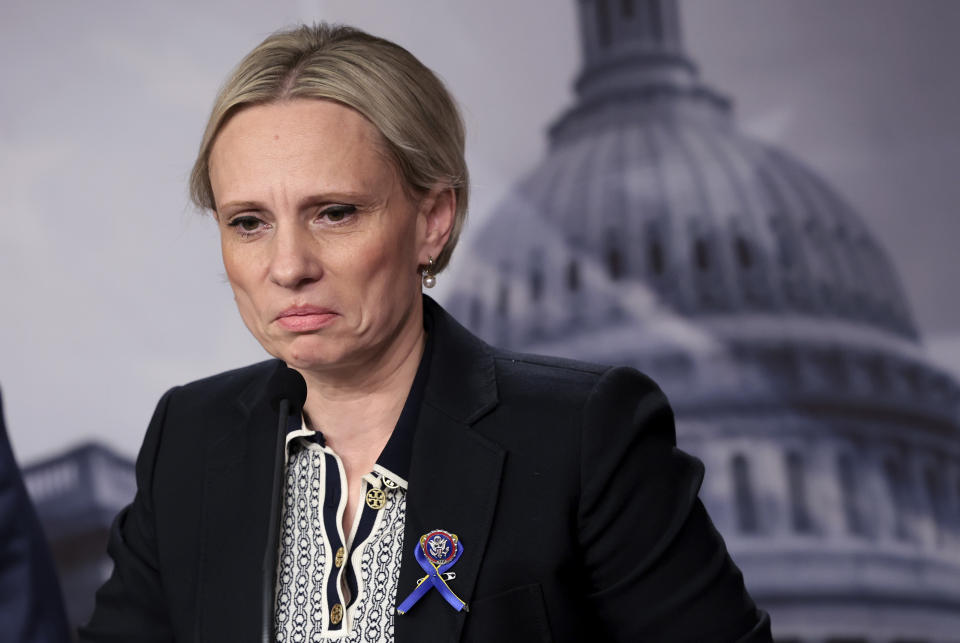 Ukrainian American Rep. Victoria Spartz at a news conference. 