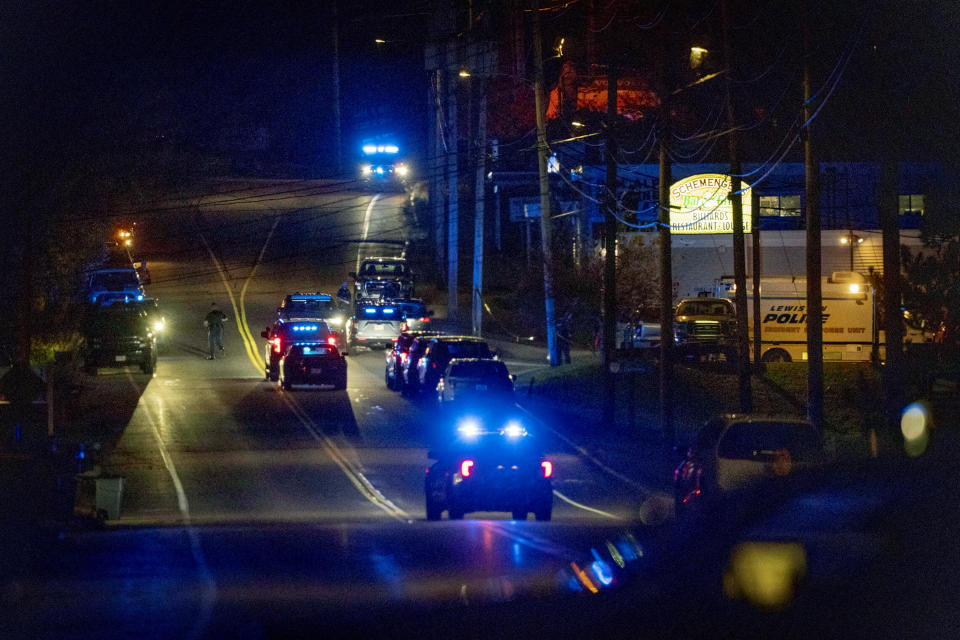 Police respond to a fatal active shooter situation in Lewiston, Maine, Wednesday, Oct. 25, 2023. (AP Photo/Robert F. Bukaty)