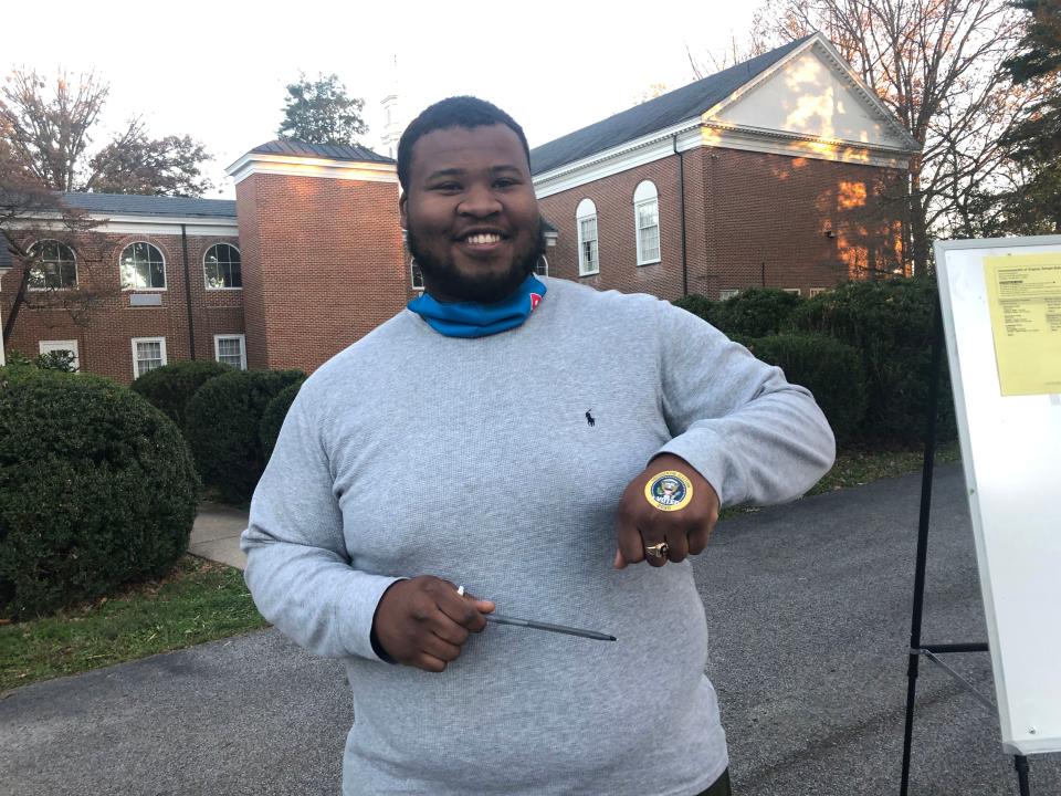 Shamar Tanner, 20, voted for the first time in 2020, casting his ballot at Waynesboro's Westminster Presbyterian Church Tuesday afternoon.