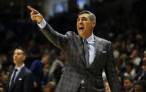 FILE - In this Feb. 22, 2020, file photo, Villanova head coach Jay Wright directs his team during the second half of an NCAA college basketball game against Xavier in Cincinnati. The Division I Council voted Wednesday, Sept. 16, 2020, to start the NCAA men's and women's basketball season Nov. 25, the day before Thanksgiving. (AP Photo/Gary Landers, File)